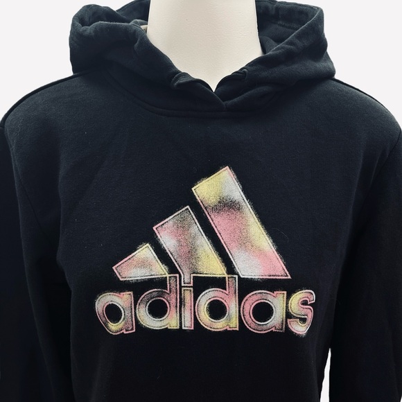 Adidas Women's Badge of Sport Two-Tone Graphic Black Fleece Hoodie Size XS - Picture 4 of 9